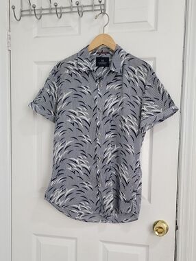 SCOTCH&SODA Men's Short-Sleeve Button Shirt - Navy & White Pattern